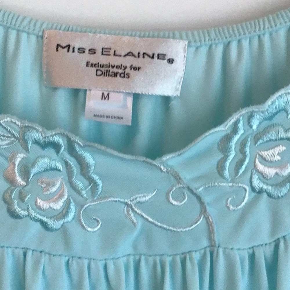 Miss Elaine - Aqua Blue Nightgown with embroidery neckline - Picture 2 of 9